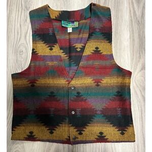 Vintage Hombre Mode Mens Small Southwestern Aztec Geometric Button‎ Vest USA